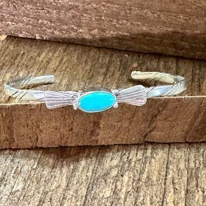 Handmade Navajo Sterling Silver & Kingman Turquoise Cuff Bracelet